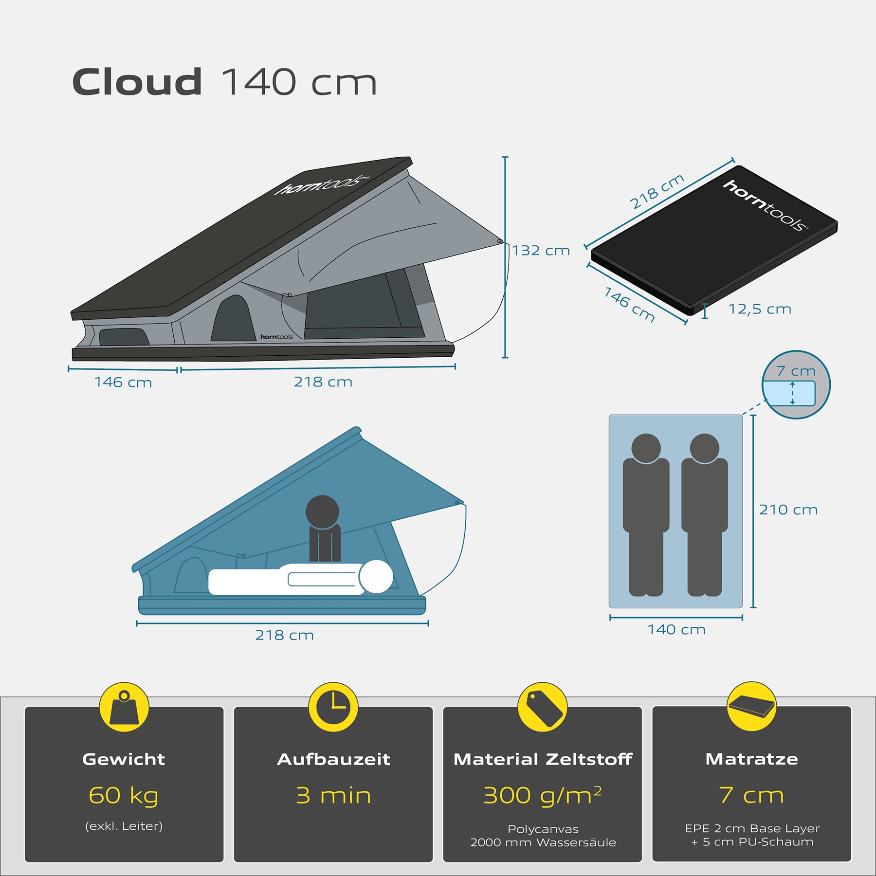 Triangle roof tent Cloud - 2 persons